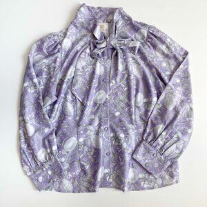 NicoBlu Pussybow Blouse Purple Floral Botanical Plus Size 1X NEW NWT